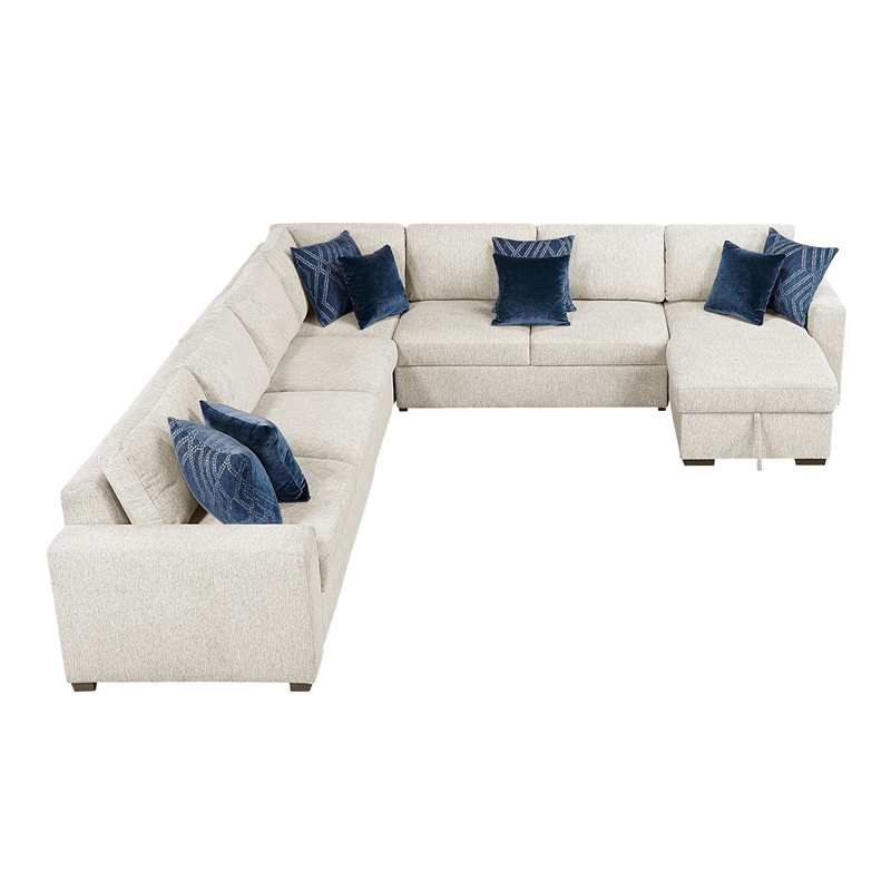 Pemberly Row Microfiber 5-Piece Modular Sectional with Storage Chaise in Beige