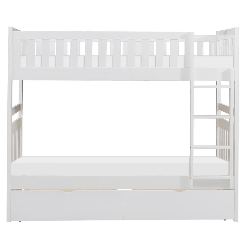 Pemberly Row Wood Twin-Over-Twin Bunk Bed with Storage Boxes in White