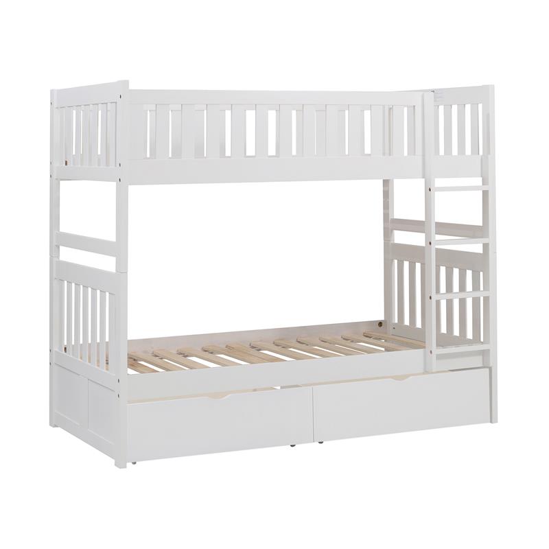 Pemberly Row Wood Twin-Over-Twin Bunk Bed with Storage Boxes in White