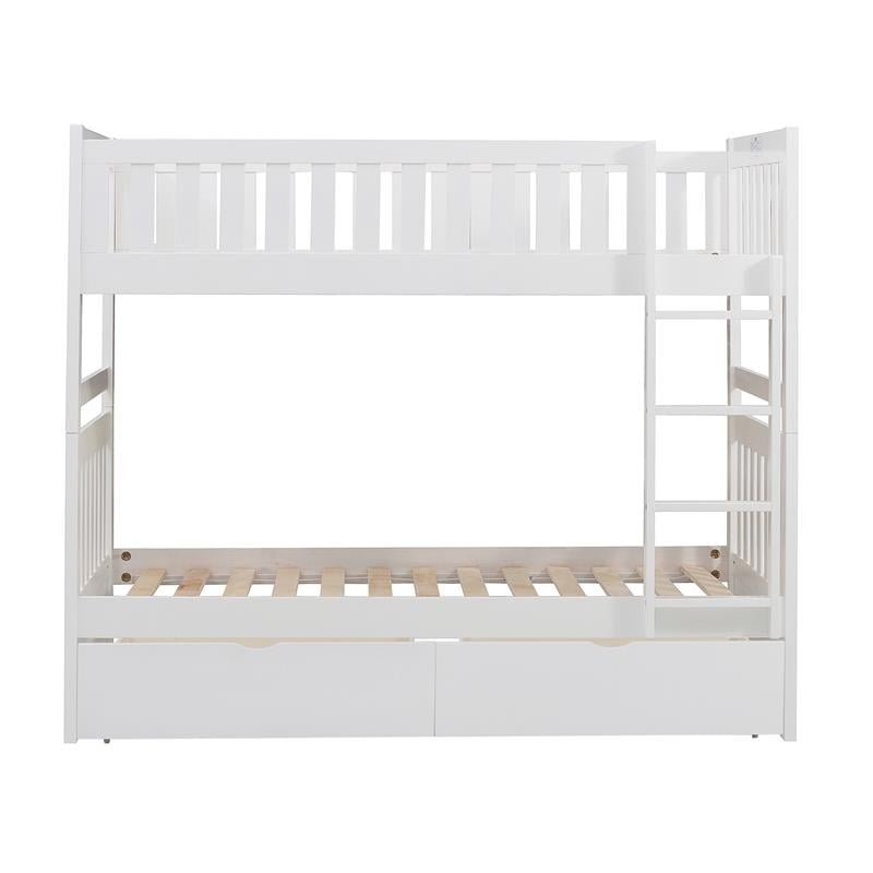 Pemberly Row Wood Twin-Over-Twin Bunk Bed with Storage Boxes in White