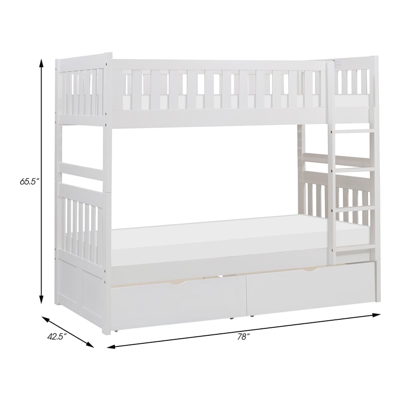 Pemberly Row Wood Twin-Over-Twin Bunk Bed with Storage Boxes in White