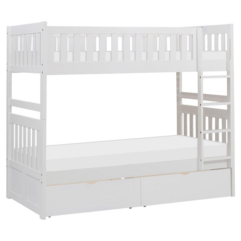 Pemberly Row Wood Twin-Over-Twin Bunk Bed with Storage Boxes in White