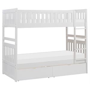 Pemberly Row Wood Twin-Over-Twin Bunk Bed with Storage Boxes in White