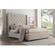 Pemberly Row Tufted Upholstered Queen Bed with Nailhead Trim in Beige