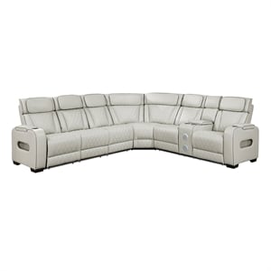 Pemberly Row Faux Leather 3-Piece Power Reclining Sectional with LED in Taupe