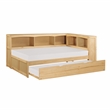 Pemberly Row Twin Bookcase Corner Bed with Pull-Out Trundle in Natural Pine