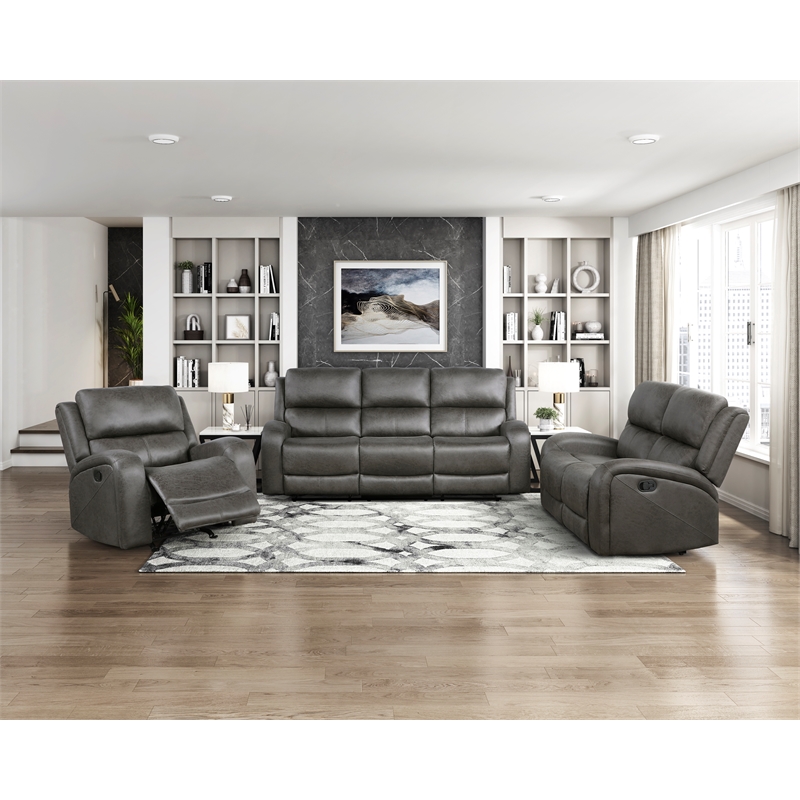Pemberly Row Microfiber Rocker Reclining Chair with Tab Pull in Gray