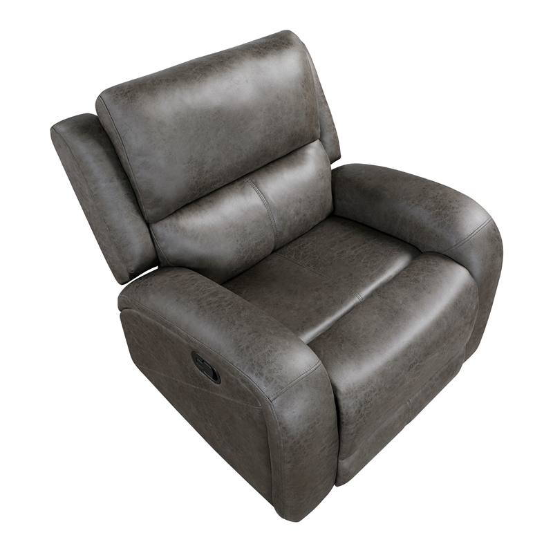 Pemberly Row Microfiber Rocker Reclining Chair with Tab Pull in Gray