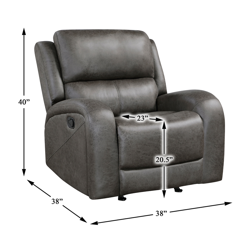 Pemberly Row Microfiber Rocker Reclining Chair with Tab Pull in Gray