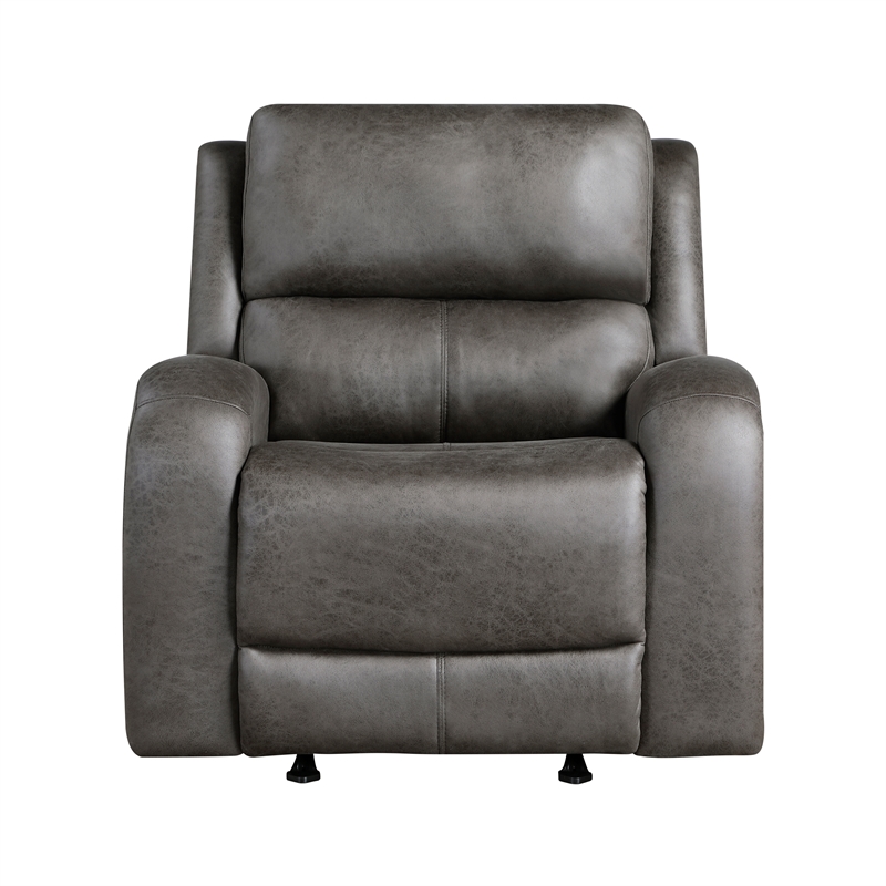 Pemberly Row Microfiber Rocker Reclining Chair with Tab Pull in Gray