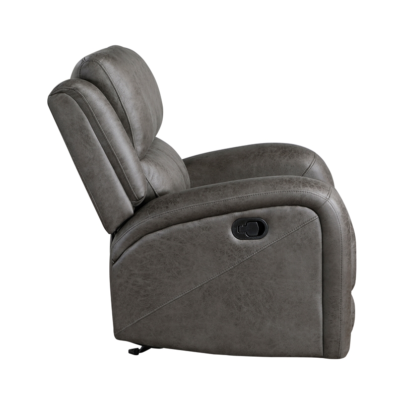 Pemberly Row Microfiber Rocker Reclining Chair with Tab Pull in Gray