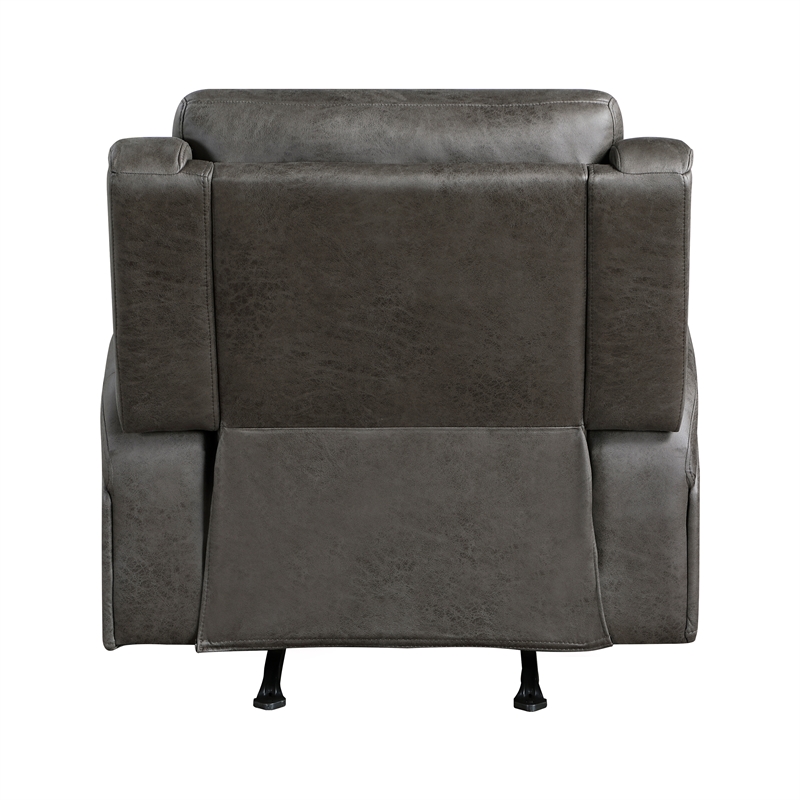 Pemberly Row Microfiber Rocker Reclining Chair with Tab Pull in Gray