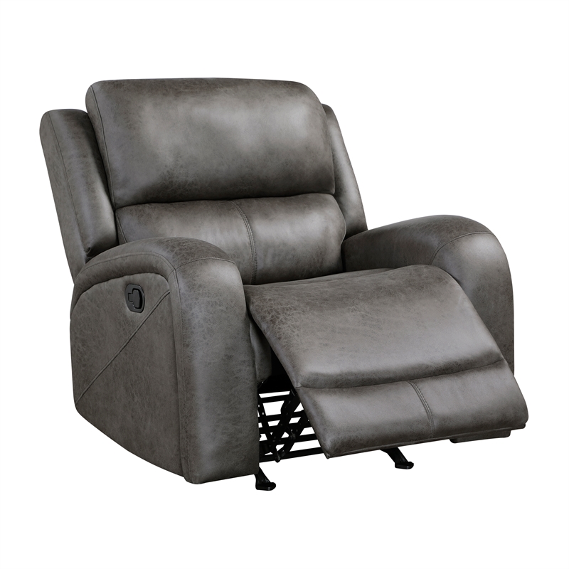 Pemberly Row Microfiber Rocker Reclining Chair with Tab Pull in Gray