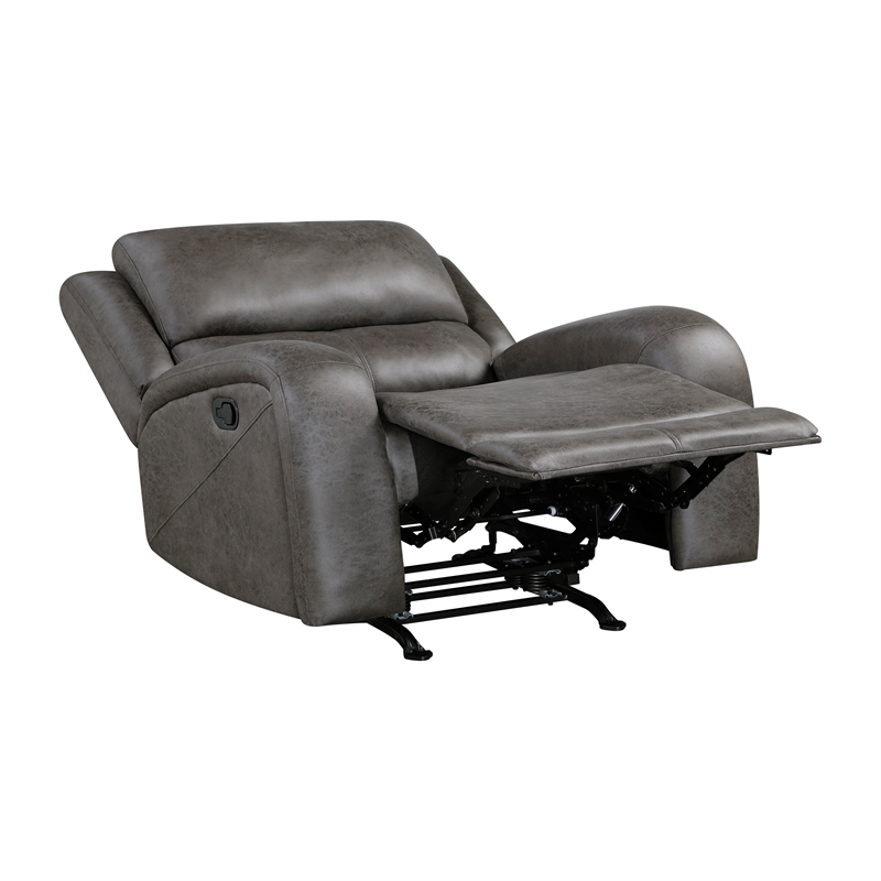 Pemberly Row Microfiber Rocker Reclining Chair with Tab Pull in Gray