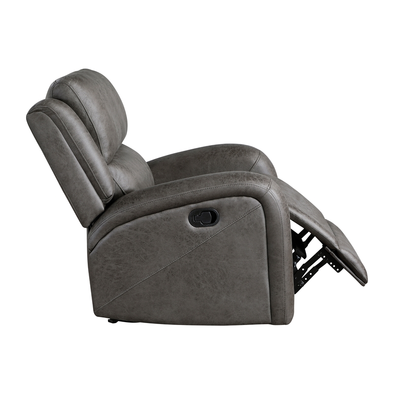 Pemberly Row Microfiber Rocker Reclining Chair with Tab Pull in Gray