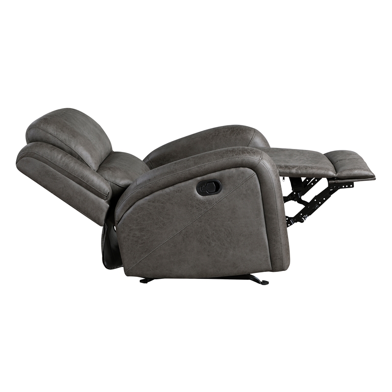 Pemberly Row Microfiber Rocker Reclining Chair with Tab Pull in Gray