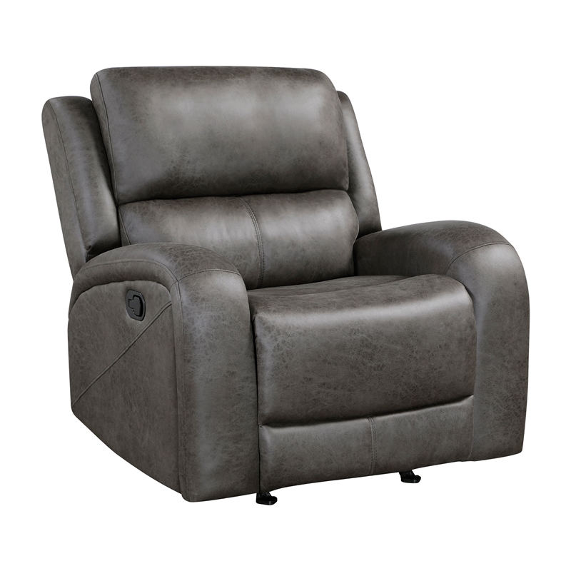 Pemberly Row Microfiber Rocker Reclining Chair with Tab Pull in Gray