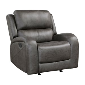 Pemberly Row Microfiber Rocker Reclining Chair with Tab Pull in Gray