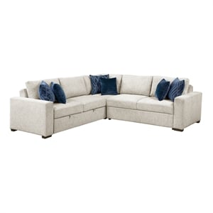 Pemberly Row Microfiber 3-Pc Sectional Sleeper Sofa with Pull-Out Bed in Beige