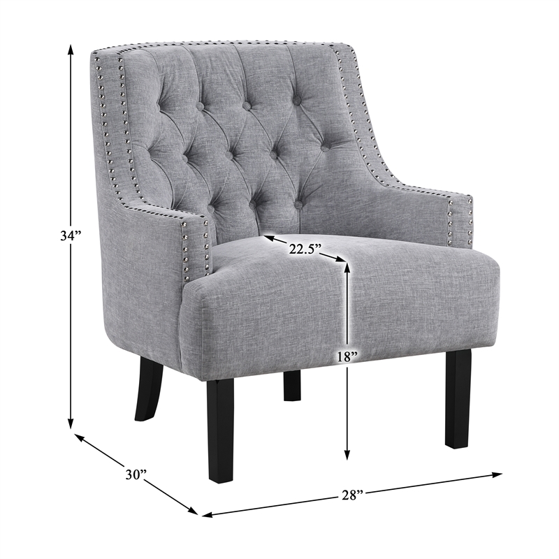 Pemberly Row Chenille Tufted Accent Chair with Nailhead Trim in Gray