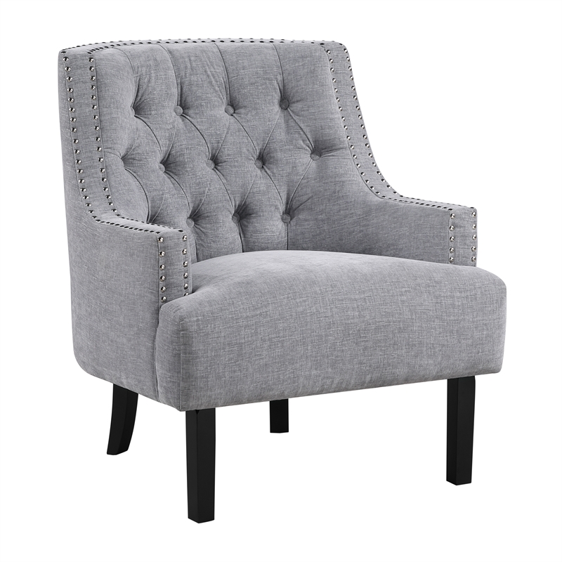 Pemberly Row Chenille Tufted Accent Chair with Nailhead Trim in Gray