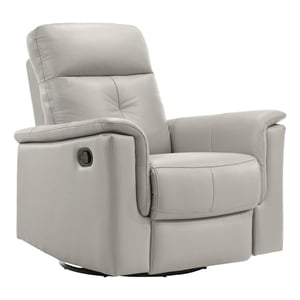 Pemberly Row Leather Match Swivel Glider Reclining Chair in Silver