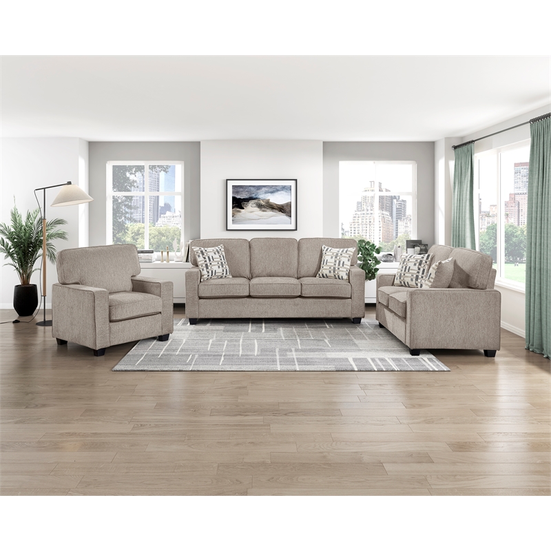 Pemberly Row Chenille Sofa with Reversible Cushions and 2 Pillows in Taupe