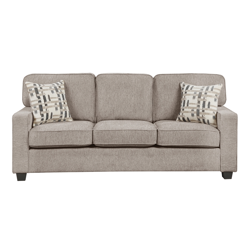 Pemberly Row Chenille Sofa with Reversible Cushions and 2 Pillows in Taupe