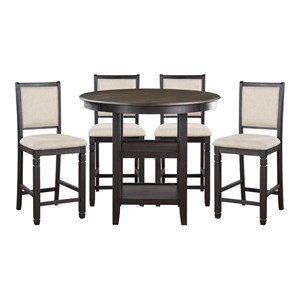 Pemberly Row 5-Pc Counter Height Dining Set with Shelf Base in Beige/Black/Brown