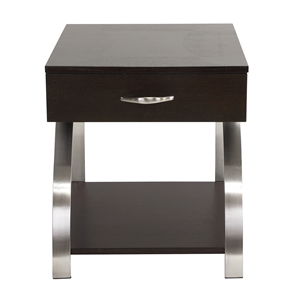 Pemberly Row Metal and Wood Lift Top End Table with Drawer in Espresso