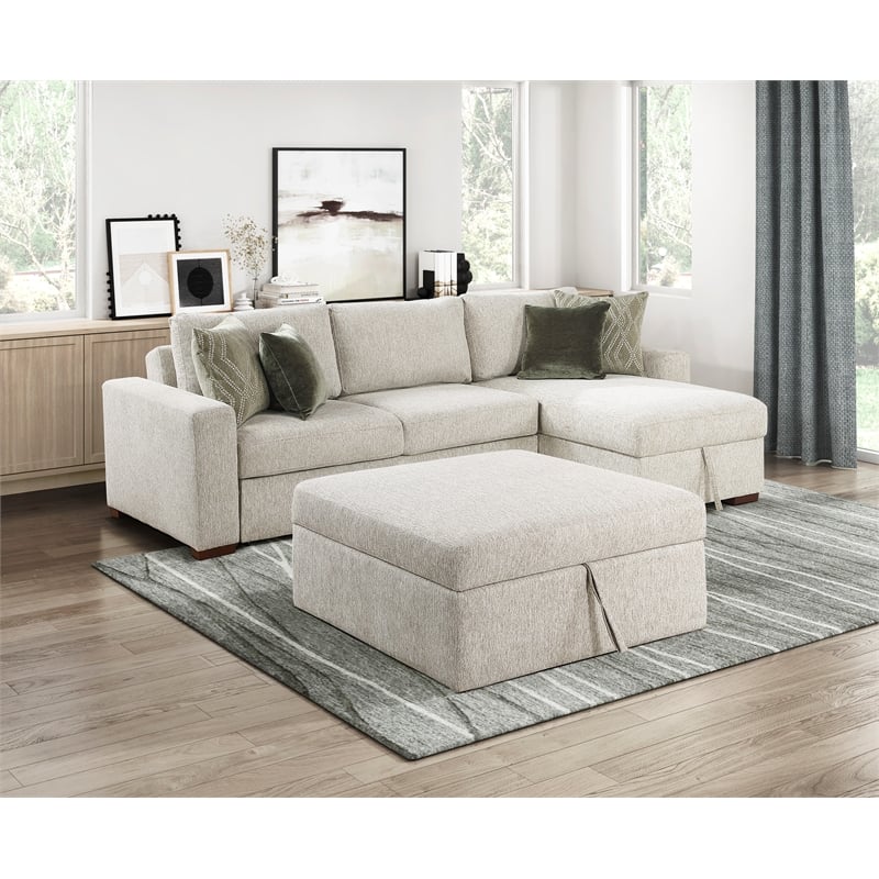 Pemberly Row Microfiber Storage Ottoman with Casters in Sage Sand