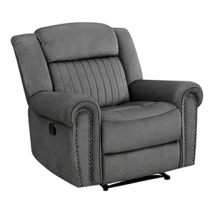 Pemberly Row 19.5&quot Transitional Wood and Polyester Reclining Chair in Charcoal