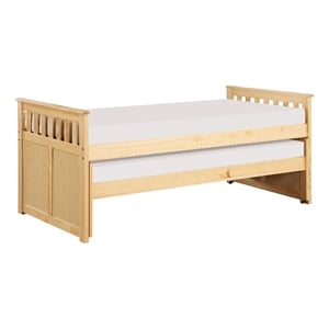 Pemberly Row Pine Wood Twin Over Twin Bed with Trundle in Natural Pine