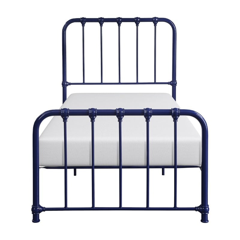 Pemberly Row Twin Metal Platform Bed with Rounded Profile in Navy Blue