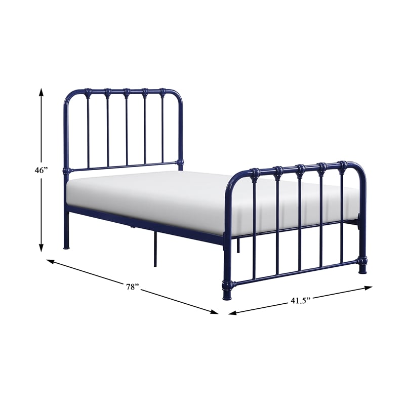 Pemberly Row Twin Metal Platform Bed with Rounded Profile in Navy Blue