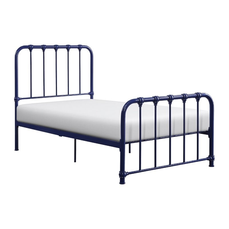 Pemberly Row Twin Metal Platform Bed with Rounded Profile in Navy Blue