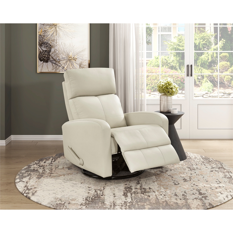 Pemberly Row Top Grain Leather Swivel Glider Reclining Chair in Beige