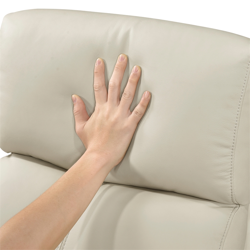 Pemberly Row Top Grain Leather Swivel Glider Reclining Chair in Beige