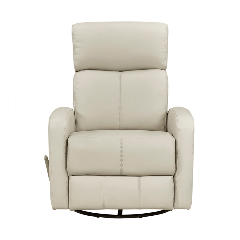 Pemberly Row Top Grain Leather Swivel Glider Reclining Chair in Beige
