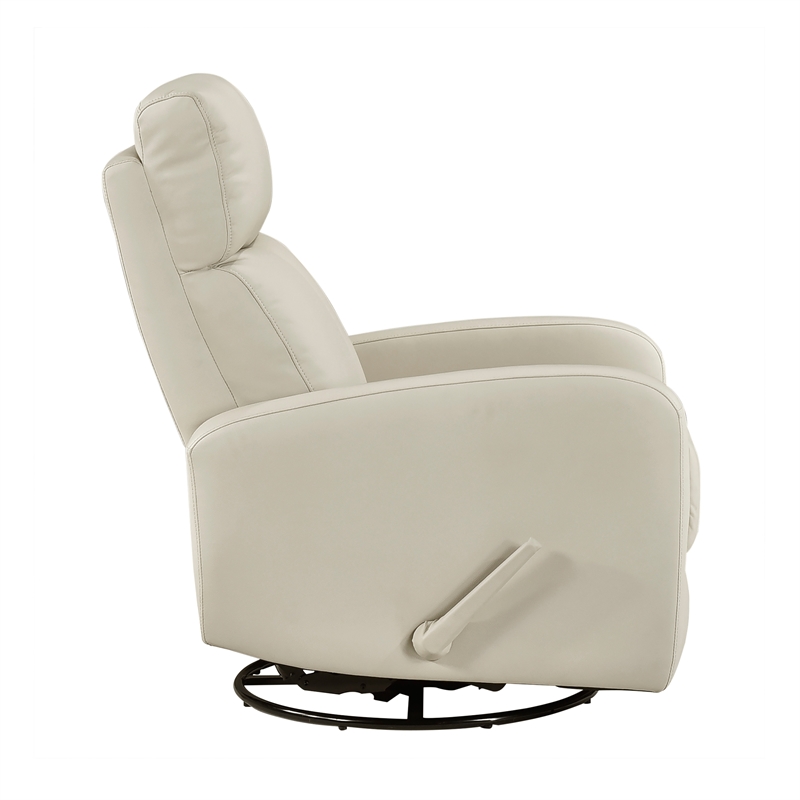 Pemberly Row Top Grain Leather Swivel Glider Reclining Chair in Beige