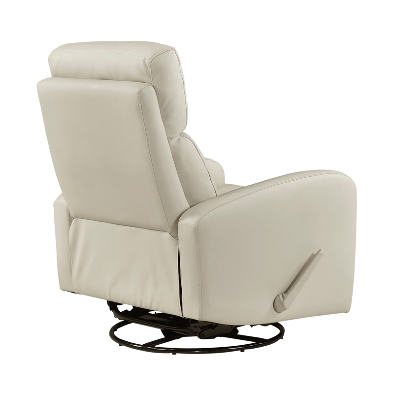 Pemberly Row Top Grain Leather Swivel Glider Reclining Chair in Beige