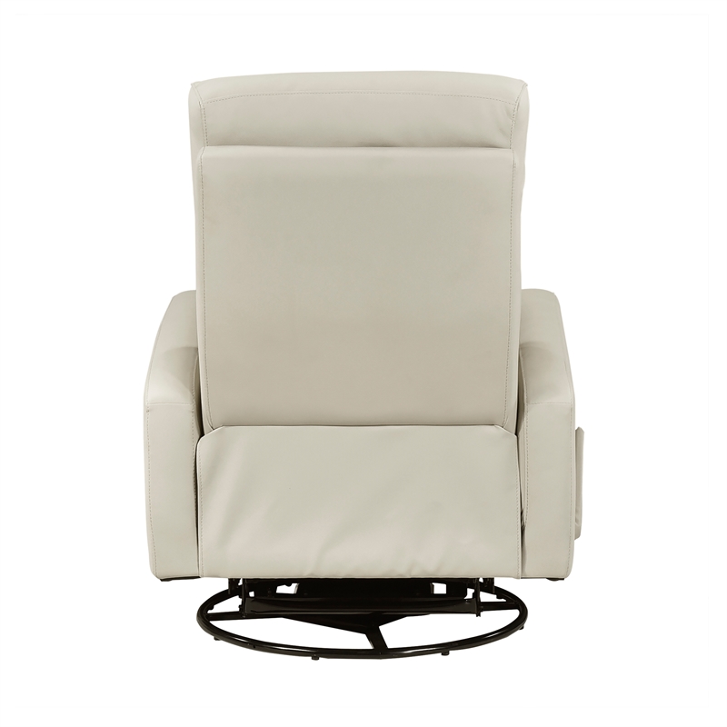 Pemberly Row Top Grain Leather Swivel Glider Reclining Chair in Beige