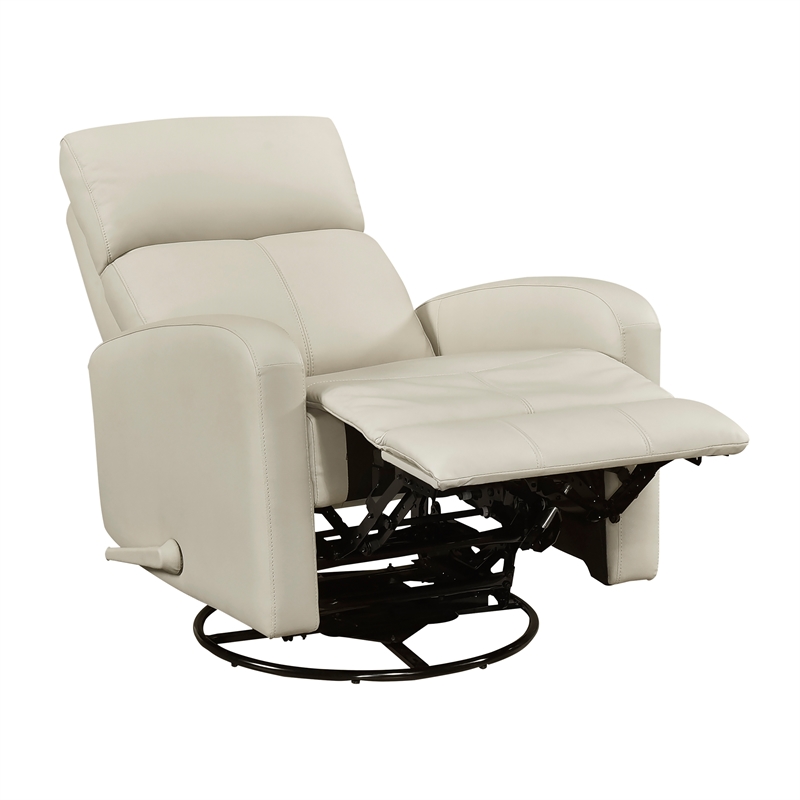 Pemberly Row Top Grain Leather Swivel Glider Reclining Chair in Beige