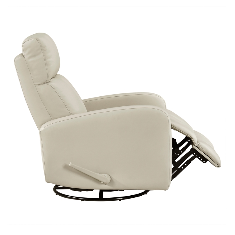 Pemberly Row Top Grain Leather Swivel Glider Reclining Chair in Beige