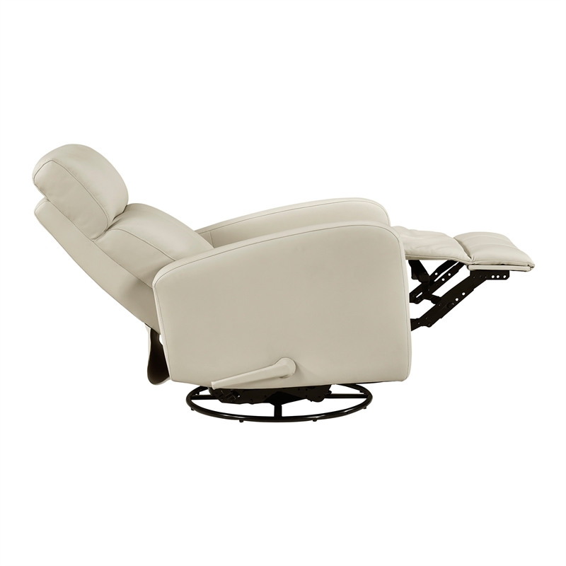 Pemberly Row Top Grain Leather Swivel Glider Reclining Chair in Beige
