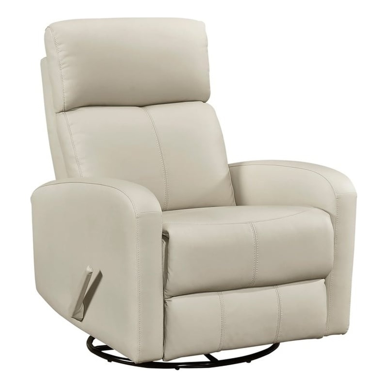 Pemberly Row Top Grain Leather Swivel Glider Reclining Chair in Beige