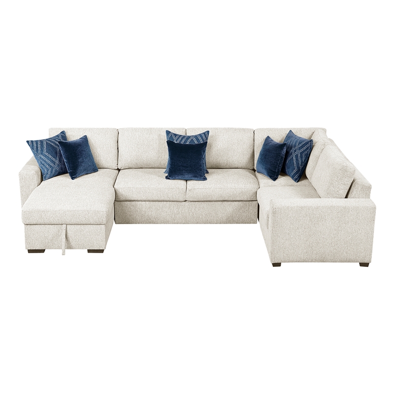 Pemberly Row Microfiber 4-Piece Sectional with Reversible Chaise in Beige