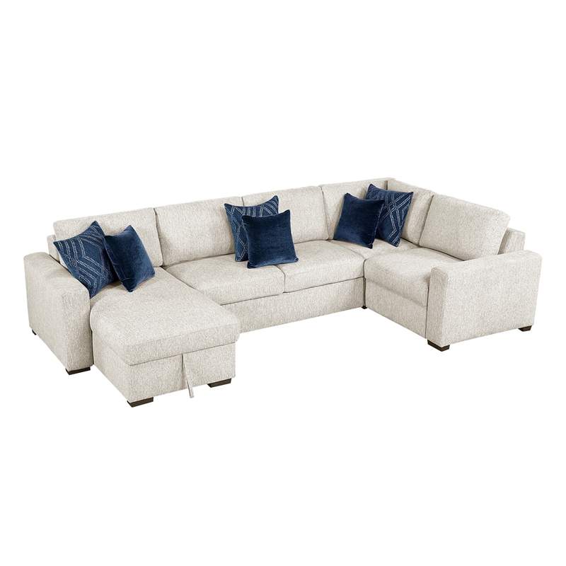 Pemberly Row Microfiber 4-Piece Sectional with Reversible Chaise in Beige