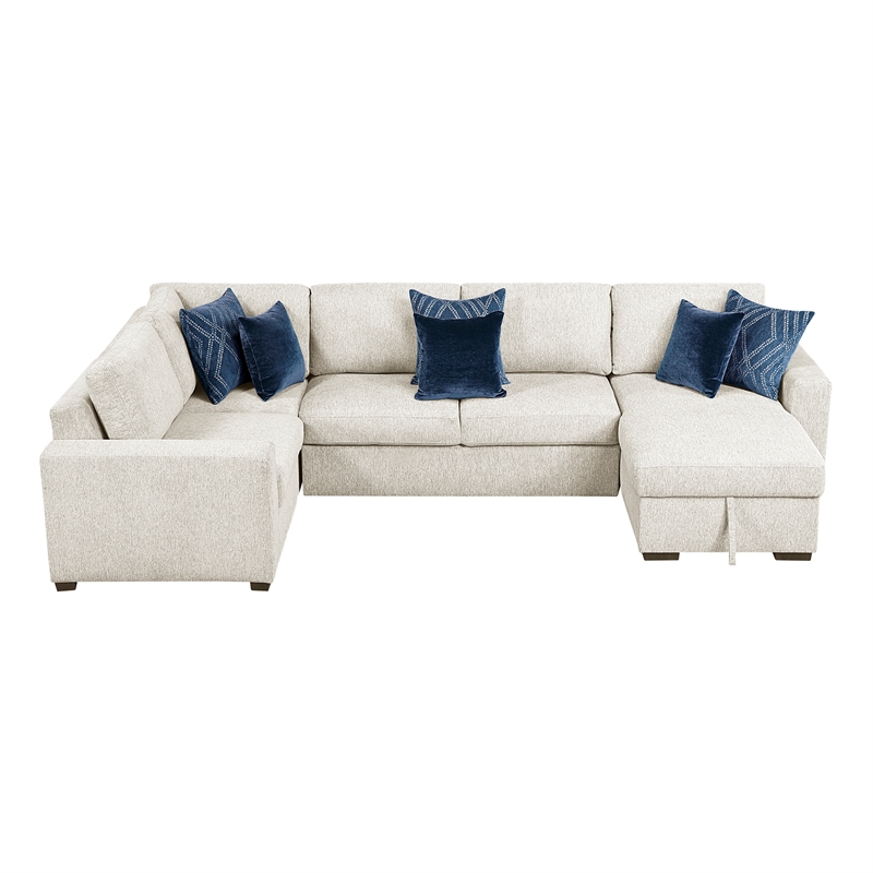 Pemberly Row Microfiber 4-Piece Sectional with Reversible Chaise in Beige