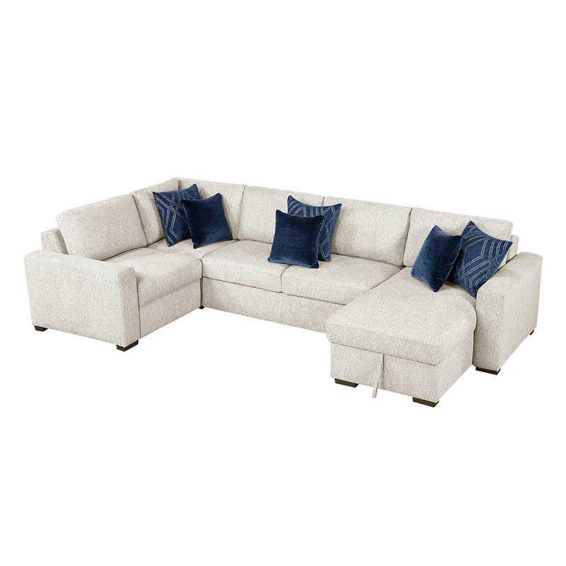 Pemberly Row Microfiber 4-Piece Sectional with Reversible Chaise in Beige